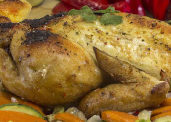 Frango assado com especiarias e vegetais: jantar nutritivo