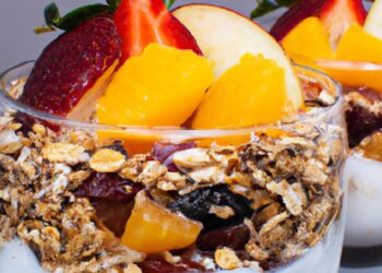 Taça de frutas com iogurte e granola